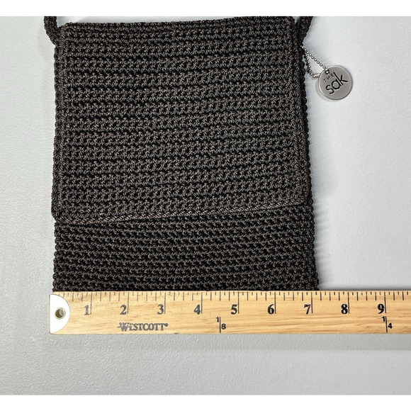 The Sak Crochet Knit Flap Over Crossbody Handbag Dark Brown Shoulder Bag Zip - Picture 7 of 9